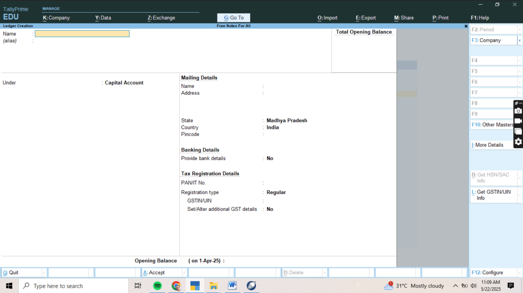 Create Ledger in Tally Prime