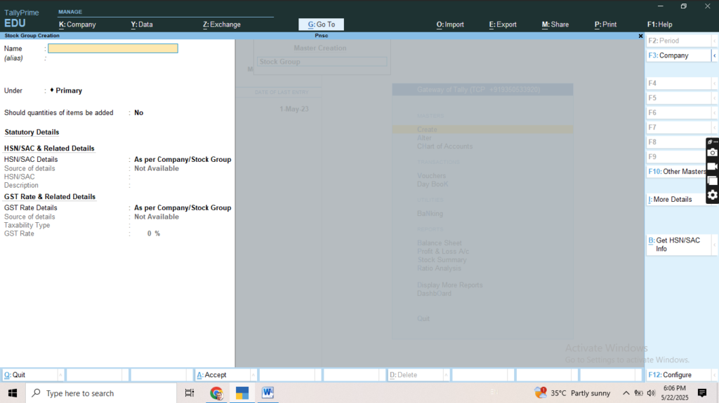 Create Stock Group in Tally Prime
