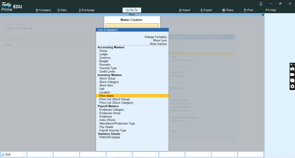 How to Create Price Level and Price List in Tally Prime