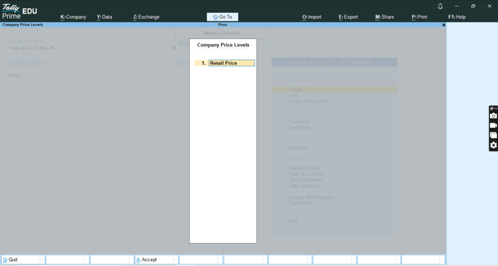 How to Create Price Level and Price List in Tally Prime