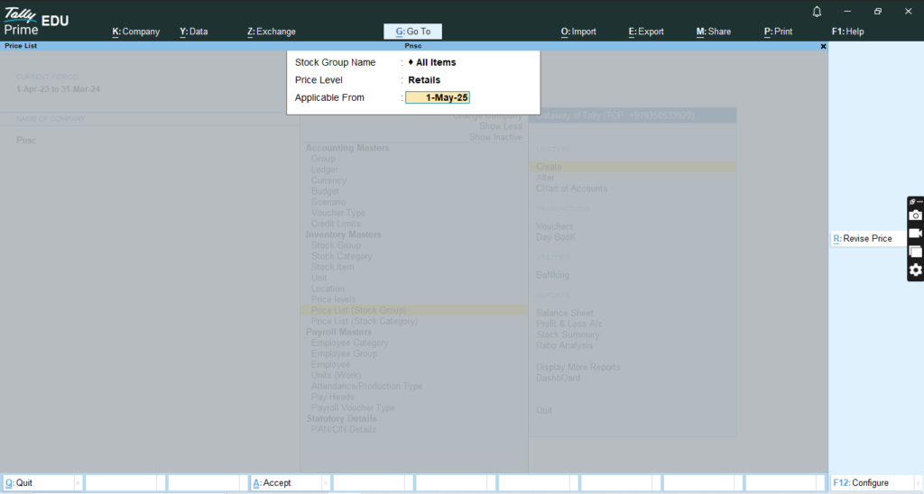 How to Create Price Level and Price List in Tally Prime