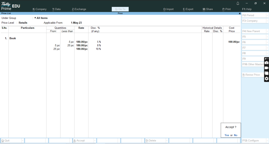 How to Create Price Level and Price List in Tally Prime