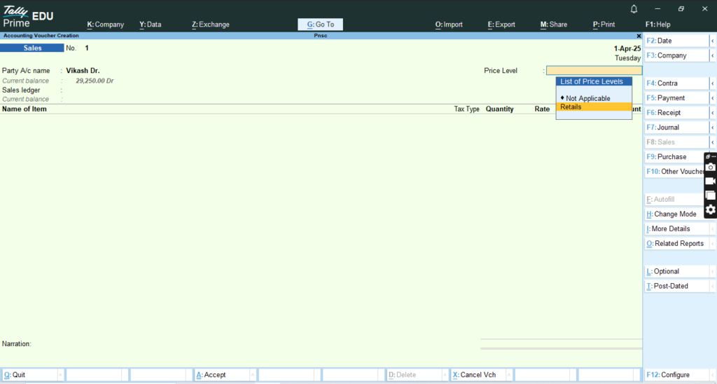 How to Create Price Level and Price List in Tally Prime