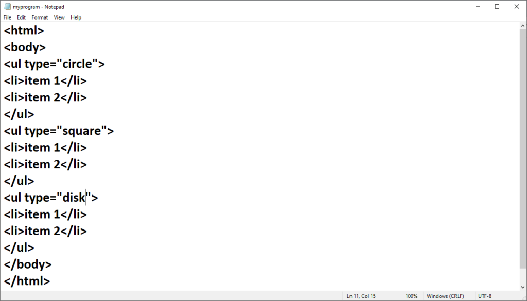 HTML List Tag